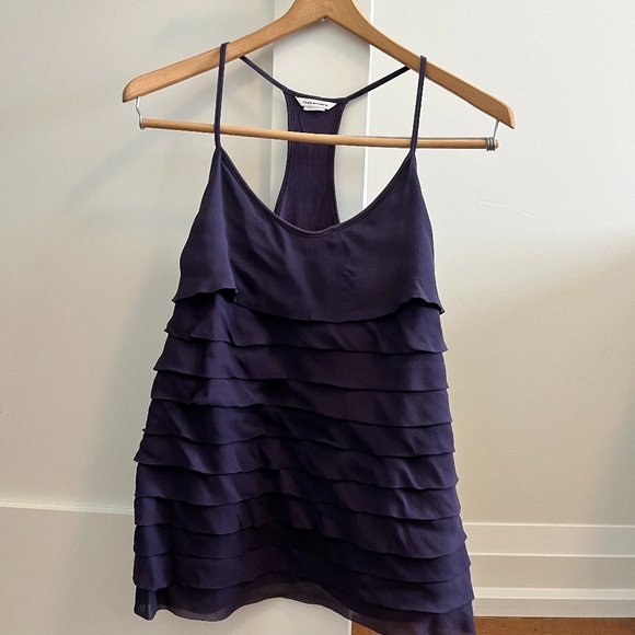 CLUB MONACO 100% Silk Purple Tiered Ruffle Top Size Small - Picture 1 of 4